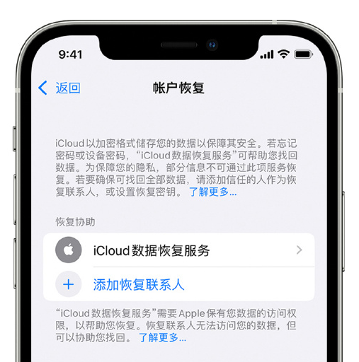 磐安苹果手机维修分享在 iPhone 上设置帐户恢复联系人的方法 