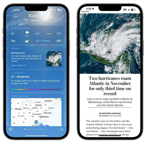 磐安苹果14维修分享iPhone 14手机如何看天气时顺带看新闻 